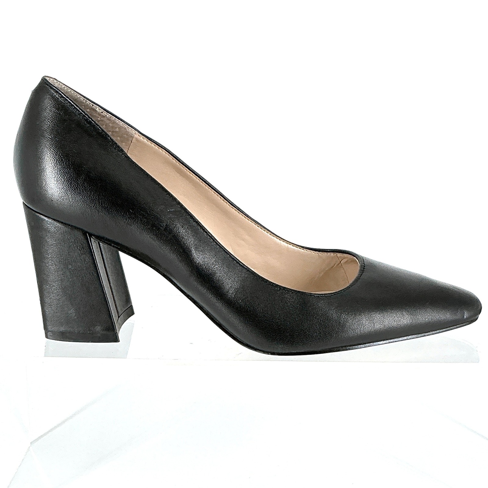 Marc Fisher Ltd Size 6 Black Leather Block Heel Pointed Square Toe Pumps